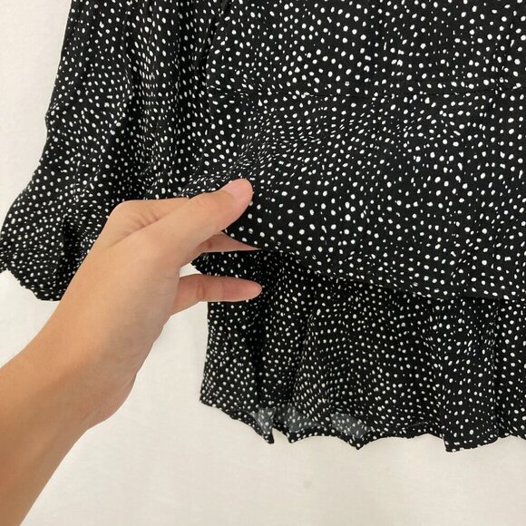 Habitat Large Black White Polka Dot Ultra Soft Tiered Ruffle Hem Button Down - Picture 4 of 10
